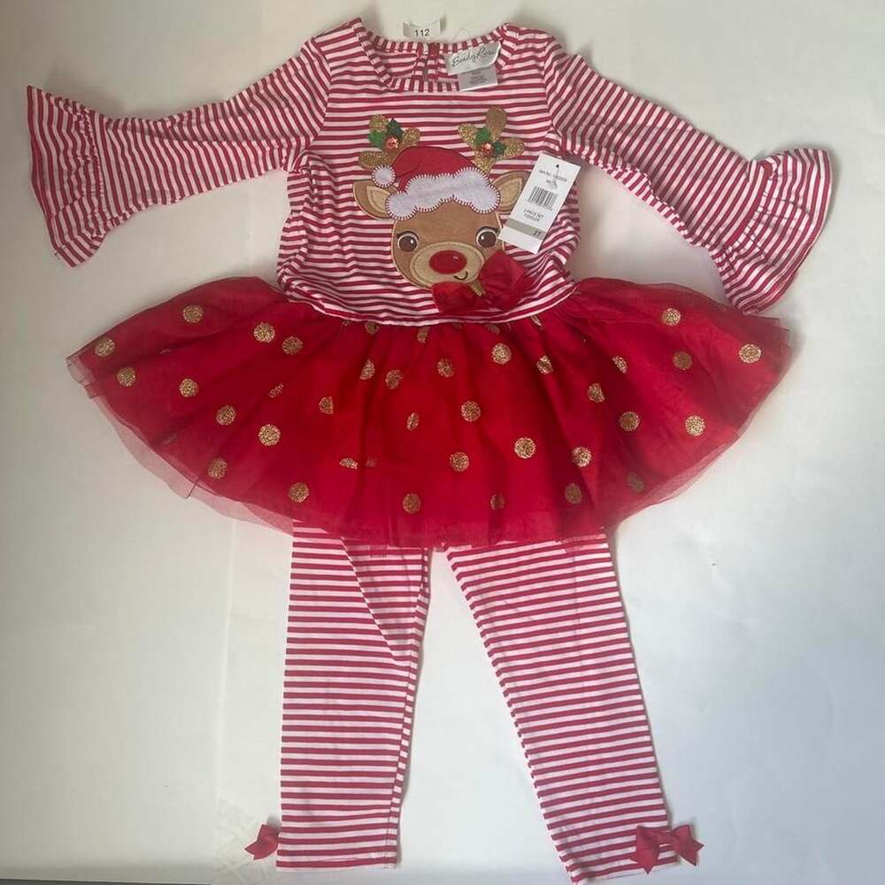 Emily Rose Christmas Reindeer Outfit Size 2T Red White Tutu 2 Piece Set